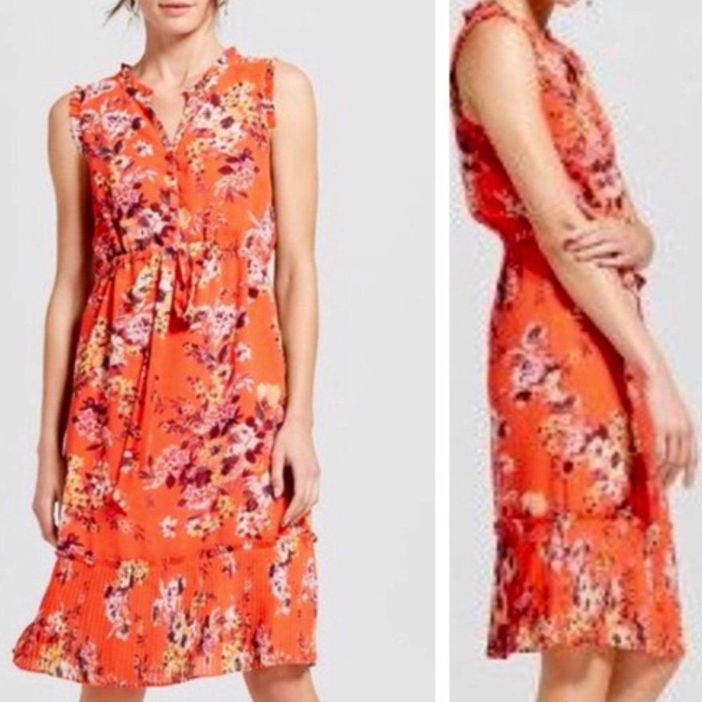 A New Day Coral Pleated Sleeveless Dress